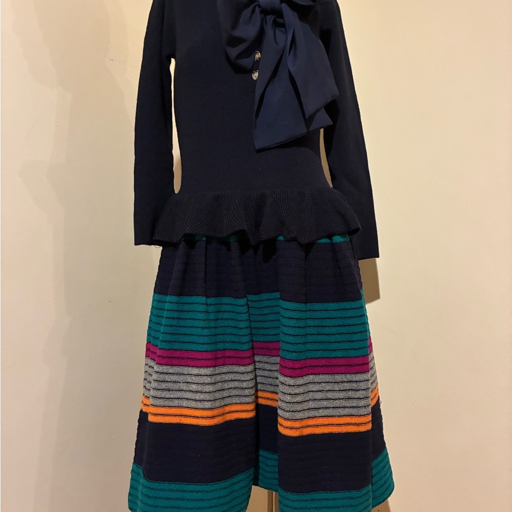 Marc By Marc Jacobs Navy Dress with Striped Skirt